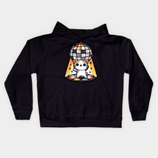 Disco Kitty: Cute Cat Under the Mirror Ball Kids Hoodie